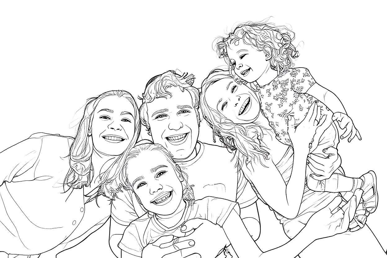 Family portrait transformed into detailed sketch style